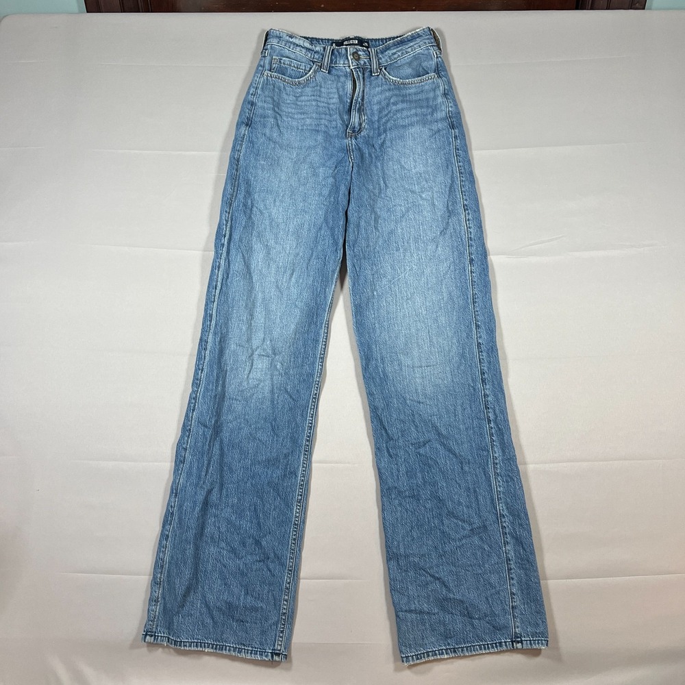 Hollister Baggy Jeans Womens 0 Blue Denim Cotton Ultra High Rise Medium Wash